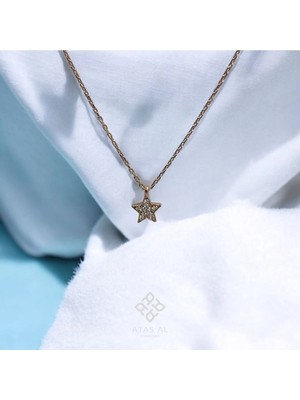 Atas Al Diamond Rose Altın Kaplama Yıldız Taşlı 925 Ayar Gümüş Kolye