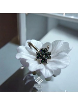Atas Al Diamond Yonca Kalp Turkuaz Taşlı Italyan Tasarım 925 Ayar Gümüş Yüzük