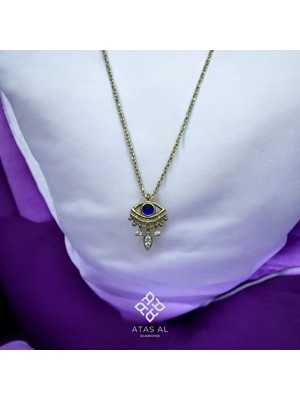 Atas Al Diamond Safir Taşlı Nazar Göz 925 Ayar Rose Gümüş Altın Kaplama Kolye