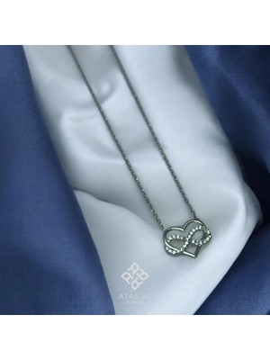 Atas Al Diamond Sonsuzluk Kalp Taş Işlemeli 925 Ayar Gümüş Kolye