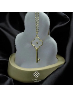 Atas Al Diamond Altın Kaplama Yonca Anahtar 925 Ayar Gümüş Kolye | Özel Tasarım