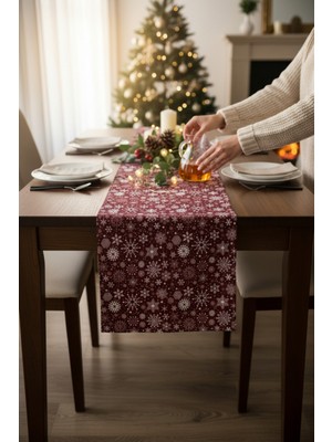 Visionario Masa Örtüsü Runner Yılbaşı Temalı Yıldız Desenli 140X40 Raşel Örme Kadife Dijital Baskı