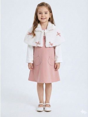 Pelerin Detaylı Çift Cepli Kız Çocuk Elbise 2-6 Yaş 4411