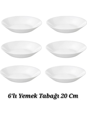 IKEA Quality 6 Adet Çukur Yemek Tabağı Çap 20 cm 6'lı Tabak Seti Beyaz Renk