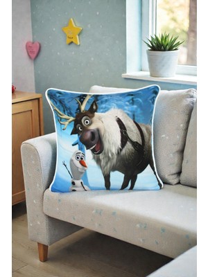 Visionario Kırlent Kılıfı Kardan Adam Desenli 45X45 Raşel Örme Kadife Çift Taraflı Dijital Baskı Beyaz Biyeli