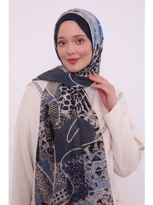 Lacivert Luvensara Mix Desen Silk Elite Şal