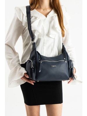 Asel Çanta, Lacivert Kadın Omuz ve Çapraz Askılı Çok Bölmeli Günlük Çanta