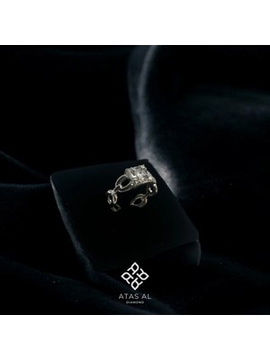 Atas Al Diamond Baget Yüzük 925 Ayar Gümüş Kare Taşlı