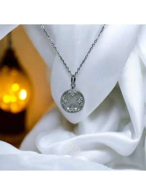 Atas Al Diamond Sedef Yaprak Taş Tasarım 925 Ayar Gümüş Kolye