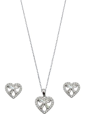 Oya Silver Zirkon Baget Taşlı Kalp Kadın Gümüş Set Takım [OYSS042]