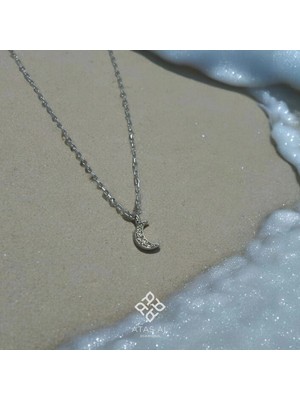 Atas Al Diamond Minimal Hilal Taşlı 925 Ayar Gümüş Kolye