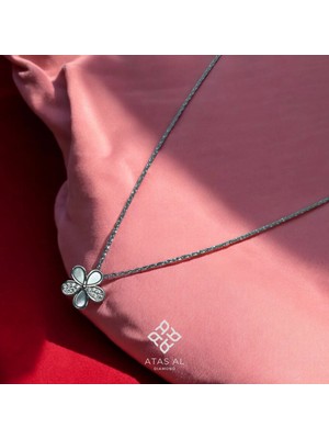 Atas Al Diamond Sedef Papatya Camomile Taş Işlemeli 925 Ayar Gümüş Kolye