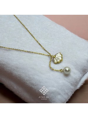 Atas Al Diamond Inci Charm Deniz Kabuğu Altın Kaplama 925 Ayar Gümüş Nedime Kolye