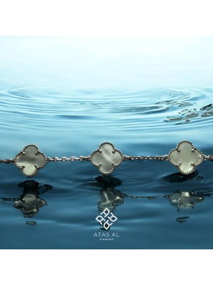 Atas Al Diamond Beyaz Yonca Bileklik Mermer Desen 925 Gümüş
