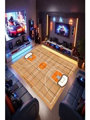Reyhani Nba Sahası Desenli Kaymaz Taban Makinede Yıkanabilir Gaming Oyuncu Gamer Genç Odası Halısı