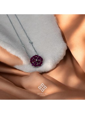 Atas Al Diamond Mor Gül Dizim 925 Ayar Gümüş Kolye