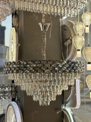 LED Yeni Model 80 cm Kristal Lüx Salon Avize Krom Ithal Kasa