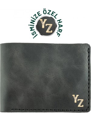 Değirmen Grup Isme Özel Yatay Klasik Cüzdan - %100 Rainbow Deri - A010001 - Antrasit