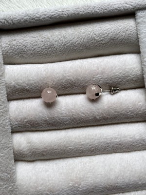 Pel Design M Pembe Kuvars Taşı Top Küpe Altın ve Gümüş Kaplama