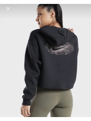 Nike Dri-Fit Graphic Shine Training Cropped 1/2-Zip Hoodie Bol Kalıp Siyah Kadın Sweatshirt DQ6302-010