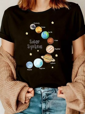 Eymora Gezegen Baskılı Rahat Tişort