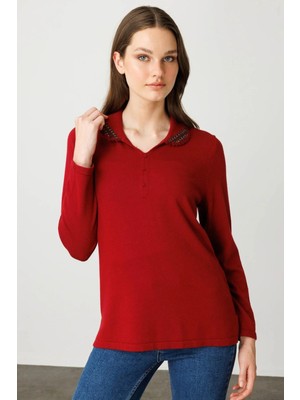 Centilmen Desen Polo Yaka Likralı Bluz  25091