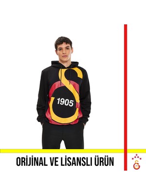 Galatasaray Lisanslı Siyah Kapüşonlu Sweat Tshirt Uzun Kollu M Erkek için Büyük Logo