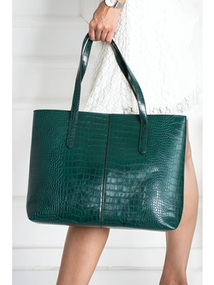 Luzia Julier Kadın Kroko Desen 2 Kollu Fermuarlı Büyük Boy Çanta Omuz Çantası, El Çantası, Laptop Çantası