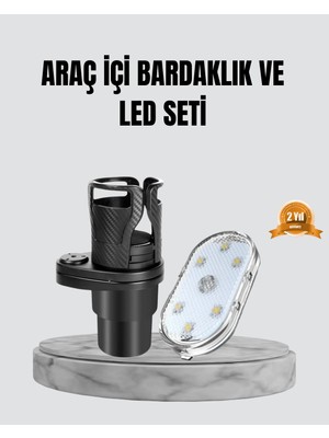 Machnera 360° Döner Çiftli Bardak Tutucu ve Kablosuz Ambiyans LED Işık Araç Seti