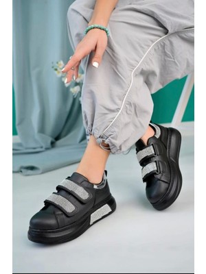 Nino Siyah Cilt Cırt Cırtlı Spor Ayakkabı