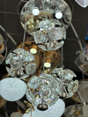 LED Yeni Model 4 Sarkıt Kristal Lüx Salon Avize Krom Renk