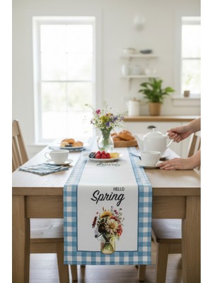 Visionario Masa Örtüsü Runner Bahar Temalı Hello Spring 140X40 Raşel Örme Kadife Dijital Baskı