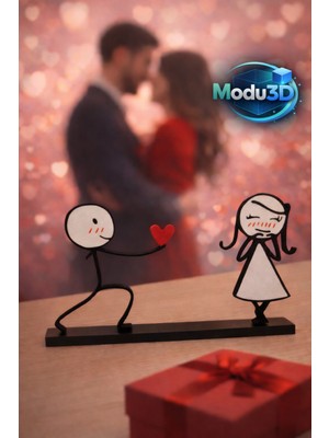 Modu3D Aşkını Uzatan Adam Figürü – Sevgililer Günü Romantik Masa Dekoru, Kalpli Tasarım