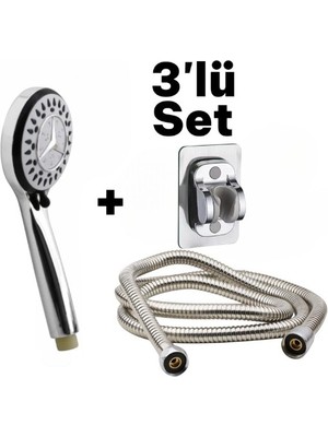 Deyhome 3lü Set  Mercedes Amblem Görünümlü Duş Başlığı Gri  +  Vantuzlu Yapışkan Mafsal +Gri Hortum 150 cm