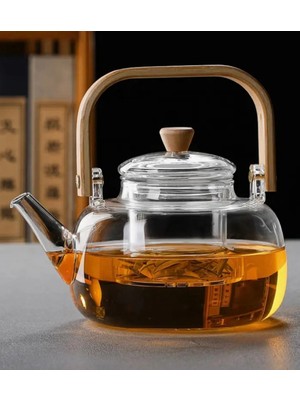 Avantage Home Chloe Bambu Saplı Cam Süzgeçli Cam Bitki Çayı Demliği 1000 ml