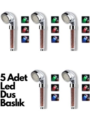 E-Woman 5 Adet Tasarruflu Boncuklu Ledli Duş Başlık-Pil Veya Elektrik Gerekmez Kinetik Enerjili ( Lisinya )