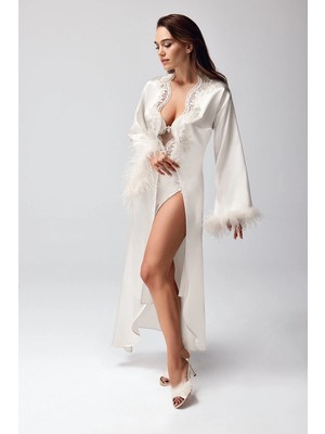 E-Woman Freshness 9950-GS Saten Ortişli Gecelik Sabahlık Takım