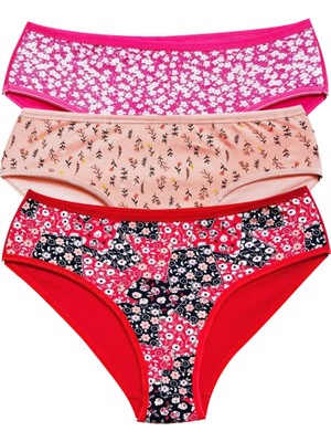 ModaSize Pamuklu Geniş Kenarlı Likralı Desenli Bato Kadın Külot 3'lü Paket Set3