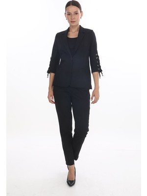 White Diamond Kolu Bağcıklı Ceket 40 - Siyah