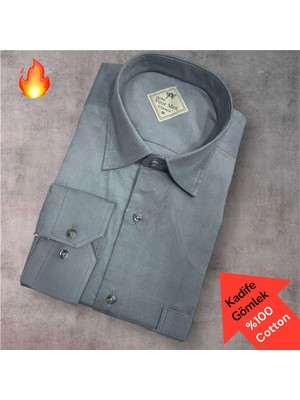 Eren Style Klasik %100 Cotton Uzun Kollu Terletmeyen Kışlık Kadife Gömlek (Regular Kalıp)