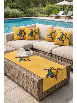 Vendini Kumaş, Canlı Renkler Runner ve 4 Adet Kırlent Kılıfı Takımı