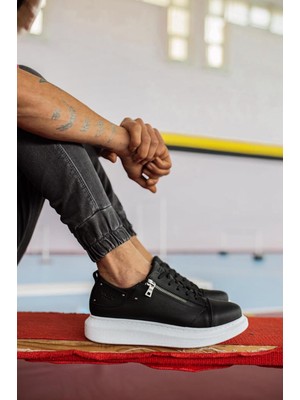 Yüksek Taban Günlük Ayakkabı  Siyah (Beyaz Taban)