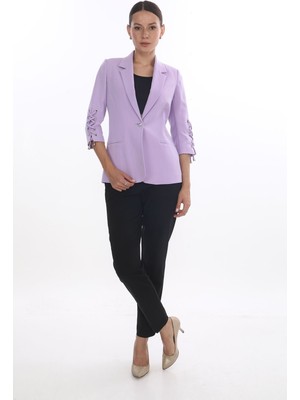White Diamond Kolu Bağcıklı Ceket 42 - Lila