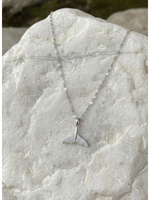 Çelik Takı Kadın Zirkon Taşlı Balık Kuyruğu Figürlü Gümüş Renk Paslanmaz Kararmaz Çelik Kolye