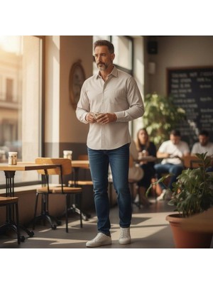 Eren Style Petekli Klasik %100 Cotton Uzun Kollu Terletmeyen 4 Mevsim Gömlek (Regular Kalıp)