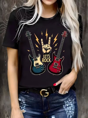 Eymora Rock Slogan Baskılı Tişort