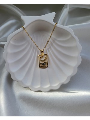 Çelik Takı Kadın The Moon Zirkon Taş Detaylı Kararmaz Paslanmaz Tarot Kolye