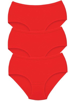 ModaSize 3 Adet Tutku Kadın Yüksek Bel Bato Kalın Lastik Külot Kırmızı