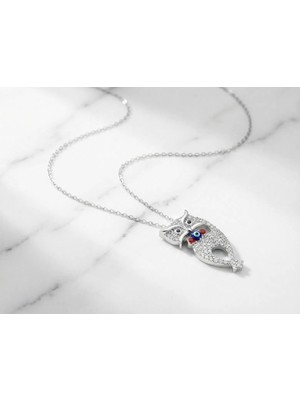 Arvenia Silver Baykuş Nazar Boncuklu Zirkon Taşlı Gümüş Kolye