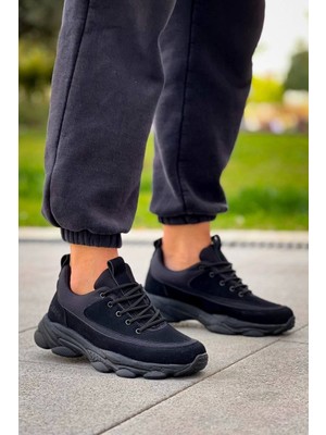 KB-707    Siyah Süet Siyah Yüksek Taban Bağcıklı Günlük Erkek Ayakkabı
